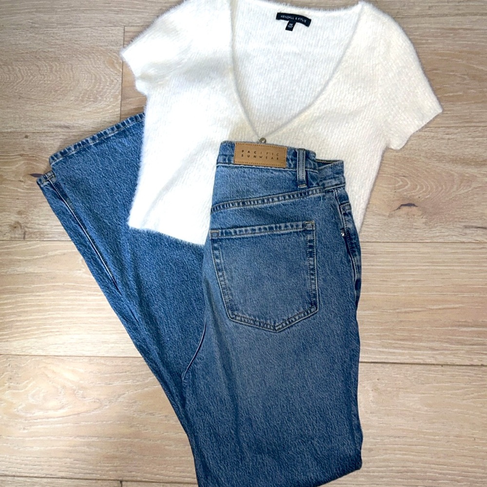 PacSun Popular Medium Blue Stretch High Waisted Flare Leg Denim Jean